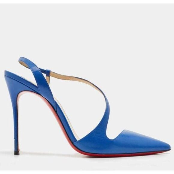 Christian Louboutin Shoes - CHRISTIAN LOUBOUTIN June Kid Blue D'Orsay Slingback Pumps Size EU40